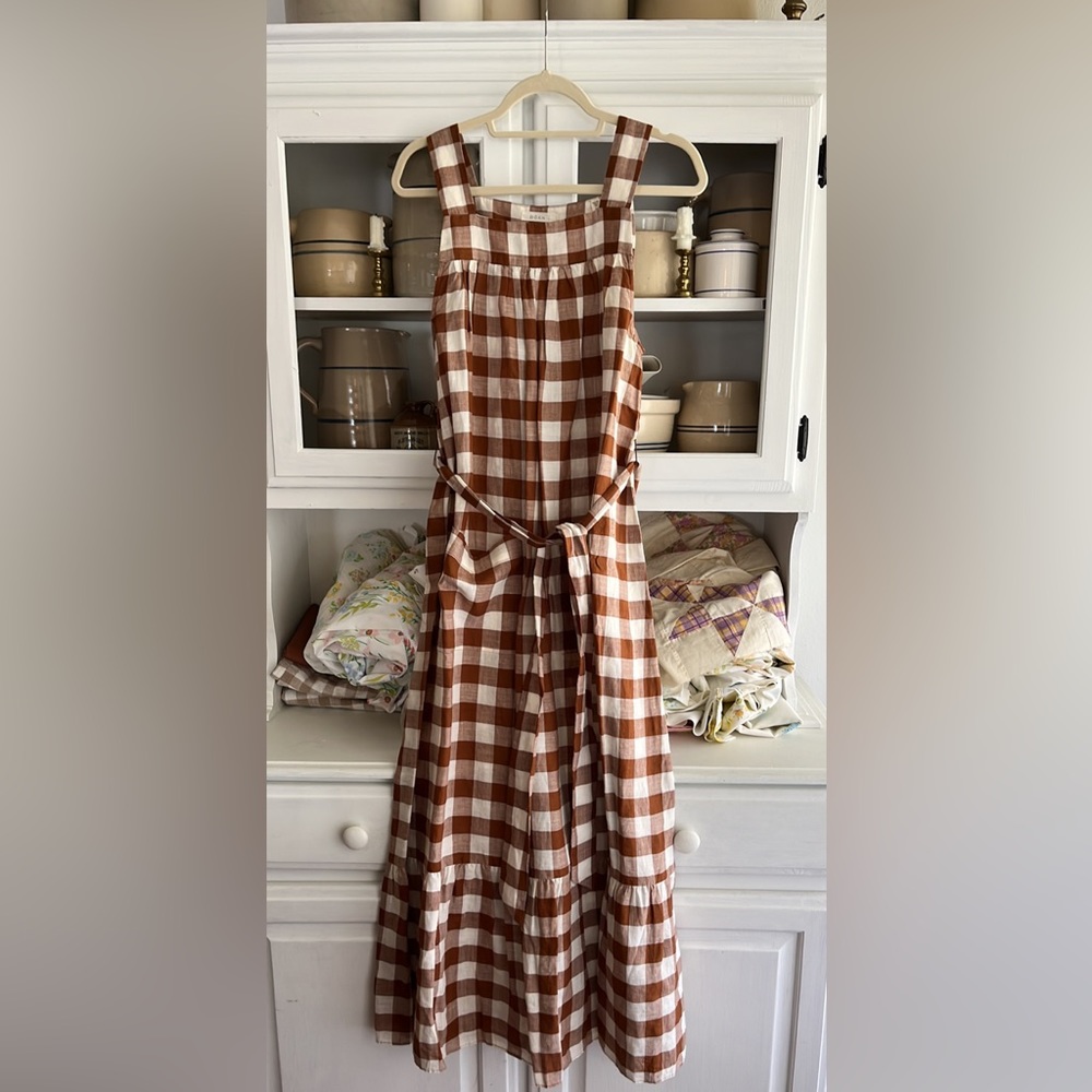 Doen Eve dress in nutmeg plaid M NWOT